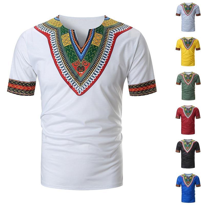 New Arrived Folk-custom T-shirts Men Summer Casual African Print V Neck Pullover Short Sleeve T-shirt Top Blouse camiseta #C - Surprise store