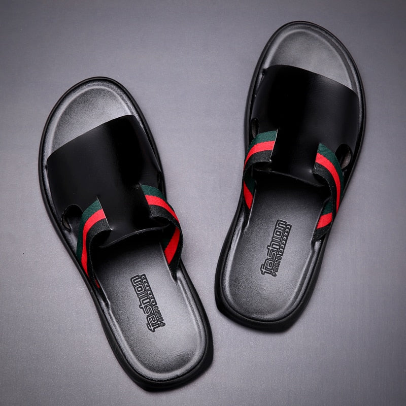 Genuine leather Summer Slippers Men Outdoor Breathable Fashion Brand Beach Shoes Flip Flops Indoor Slides Man Flat Sandals 2021