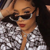 Diamond Cat Eye Sunglasses Women Semi-Rimless Sun Glasses Luxury Brand Designer Crystal Sexy Frame Rhinestone Eyewear Oculos