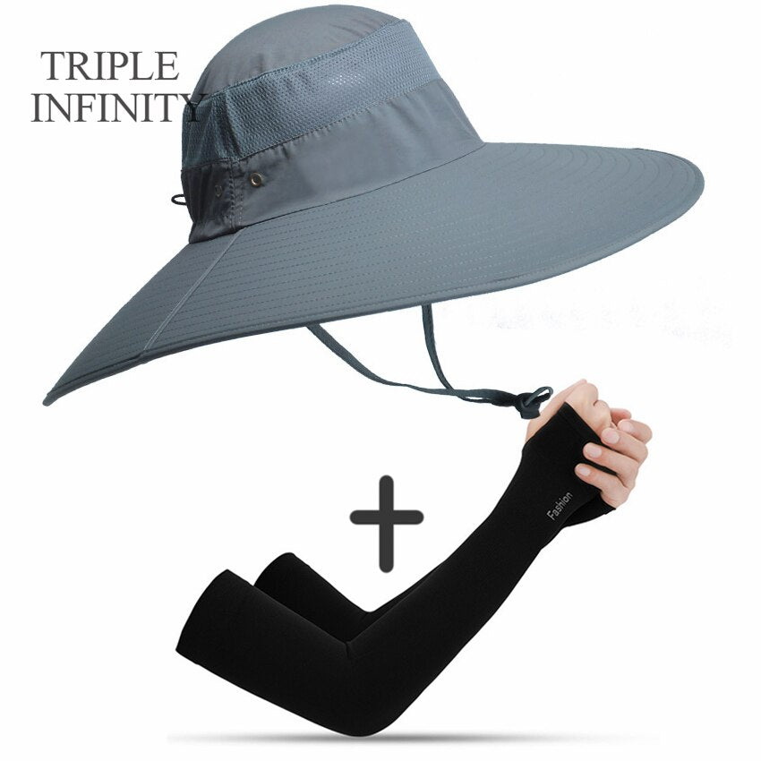 New Summer Sun Hat For Man Outdoor Quick-drying Sun-proof Men's Panama Hat Fishing Breathable Male Large Wide Brim Bucket Hats