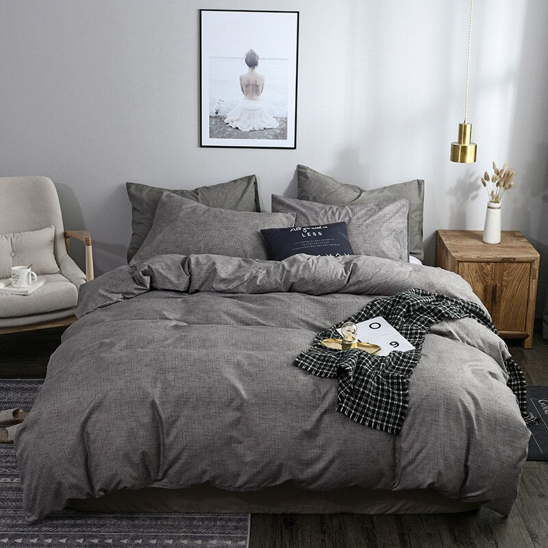 2021 New AB side bedding solid simple bedding set Modern duvet cover set king queen full twin bed linen brief bed flat sheet set