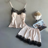 Women's Pajamas Set Home Suit Top and Shorts Sexy V-Neck Sleeveless Satin Lace Sleepwear Pijama Home Clothes for Women 2021