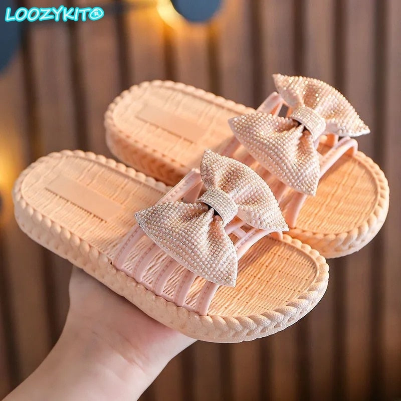 New Summer Girls Sandals Slides Kids Beach Sandals Pleated Ruffles Princess Sweet Kids Slippers for Bath Swimming Indoor Outdoor