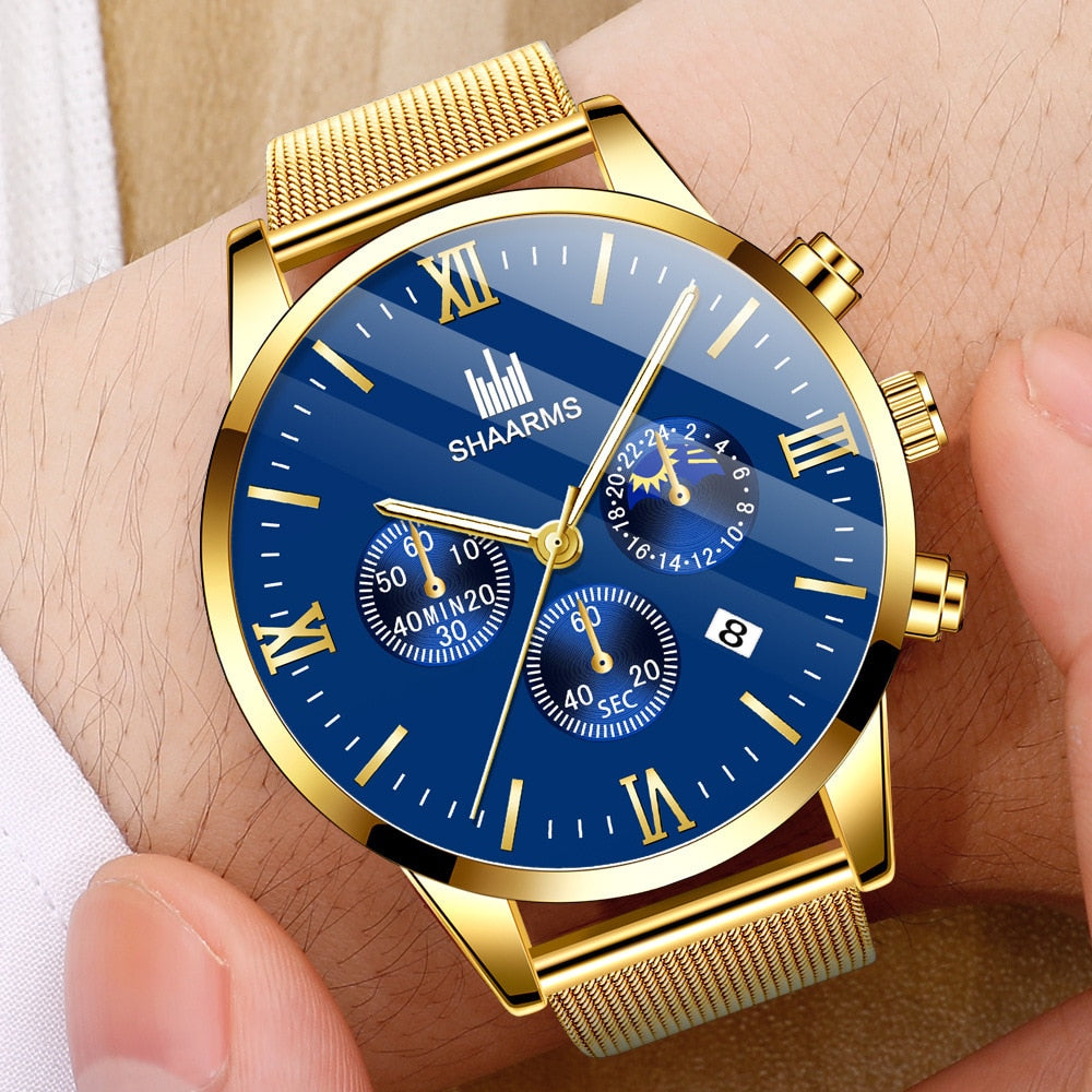 New Top Men Watches Male Calendar Stainless Steel Mesh Casual Quartz Watch Relogio Masculino Men's Business Wristwatch Clock Hot