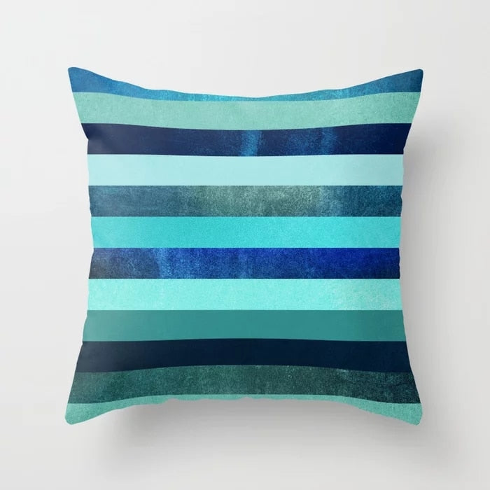 Flower Leaves Pattern Throw Pillow Case Teal Blue Cushion Covers for Home Sofa Chair Decorative Pillowcases