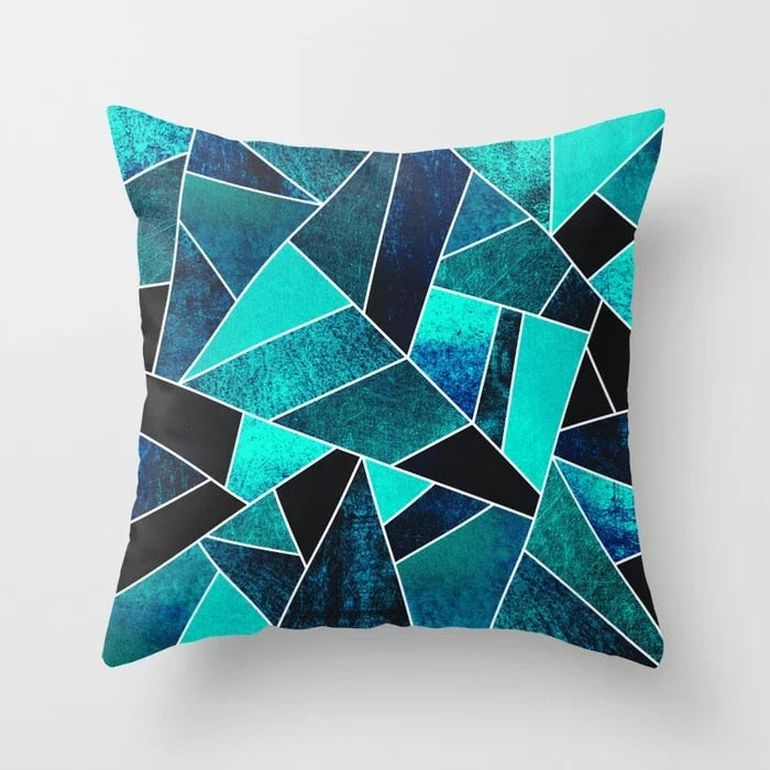 Flower Leaves Pattern Throw Pillow Case Teal Blue Cushion Covers for Home Sofa Chair Decorative Pillowcases
