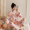 Silk Pajamas Women Cartoons Pajamas for Women Summer Nightwear Plus Size Pajama Two Piece Set Satin Silk Pyjamas Loungewear