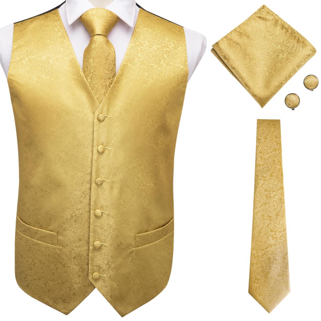 Hi-Tie Silk Adult Men's Vest for Suit Luxury Paisley Floral Plaid Suit Vest and Tie Set Blue Gold Red Sliver Wedding Vest Men