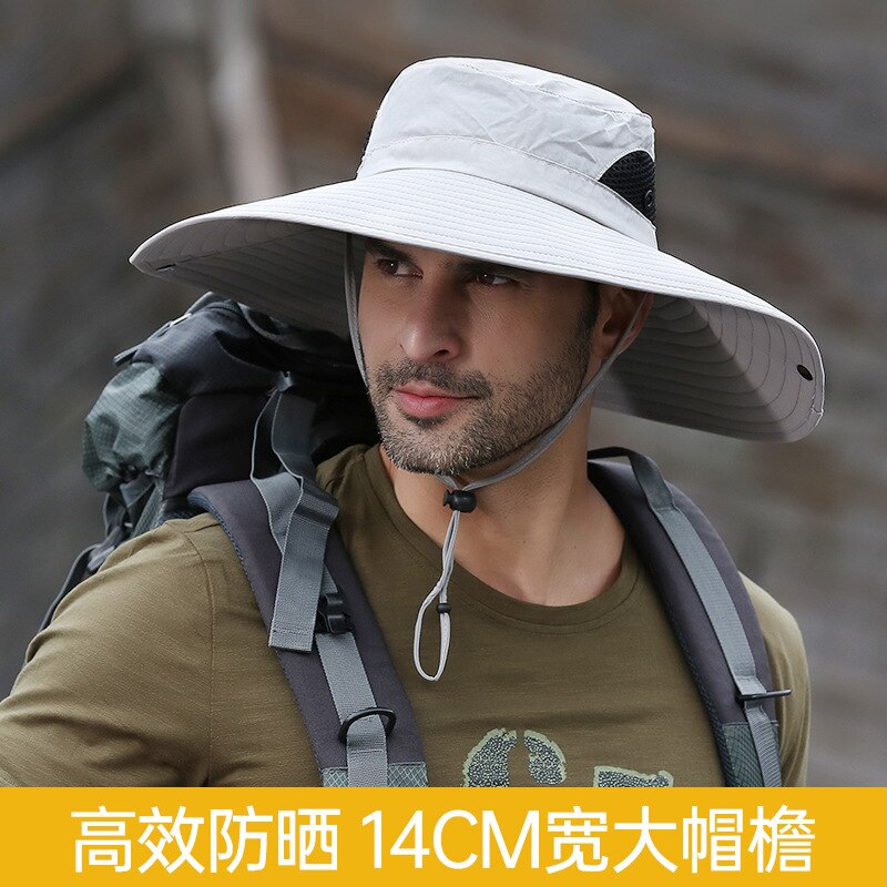 Men's Panama Hat Fisherman Hat Outdoor Breathable Mesh Hiking Hats 9CM Wide Brim Anti-UV Sun Hat Bucket Hat Mountaineering Caps