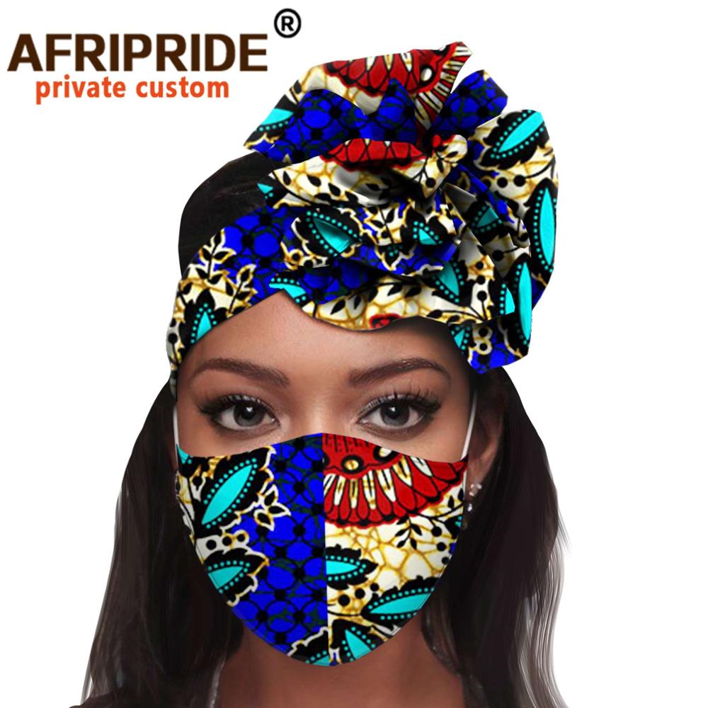 African 2 Piece for Women Headband Headwear Floral Turban Head Scarf Ladies Head Wrap Hair Accessories Match Print Mask A20H015
