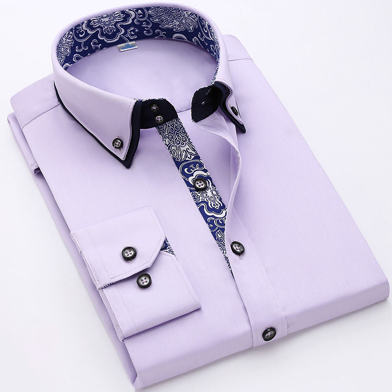 Quality BEST Flower Print Solid New Men Shirt Spring Long Sleeve Social Dress Causal Shirt Men Brand Clothing Camisa