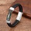 Natural Stone Men Bracelet Black Genuine Leather Rope Chain Stainless Steel Magnet Clasp Natural Stone Bracelets Male Jewelry