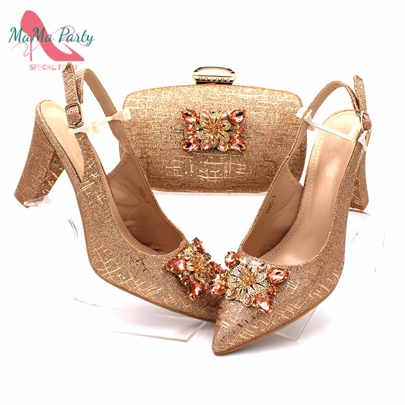 Fashionable African Shoes and Bag Set Italian Women Fuchsia Color Nigerian Shoes with Matching Bags for Royal Wedding Party