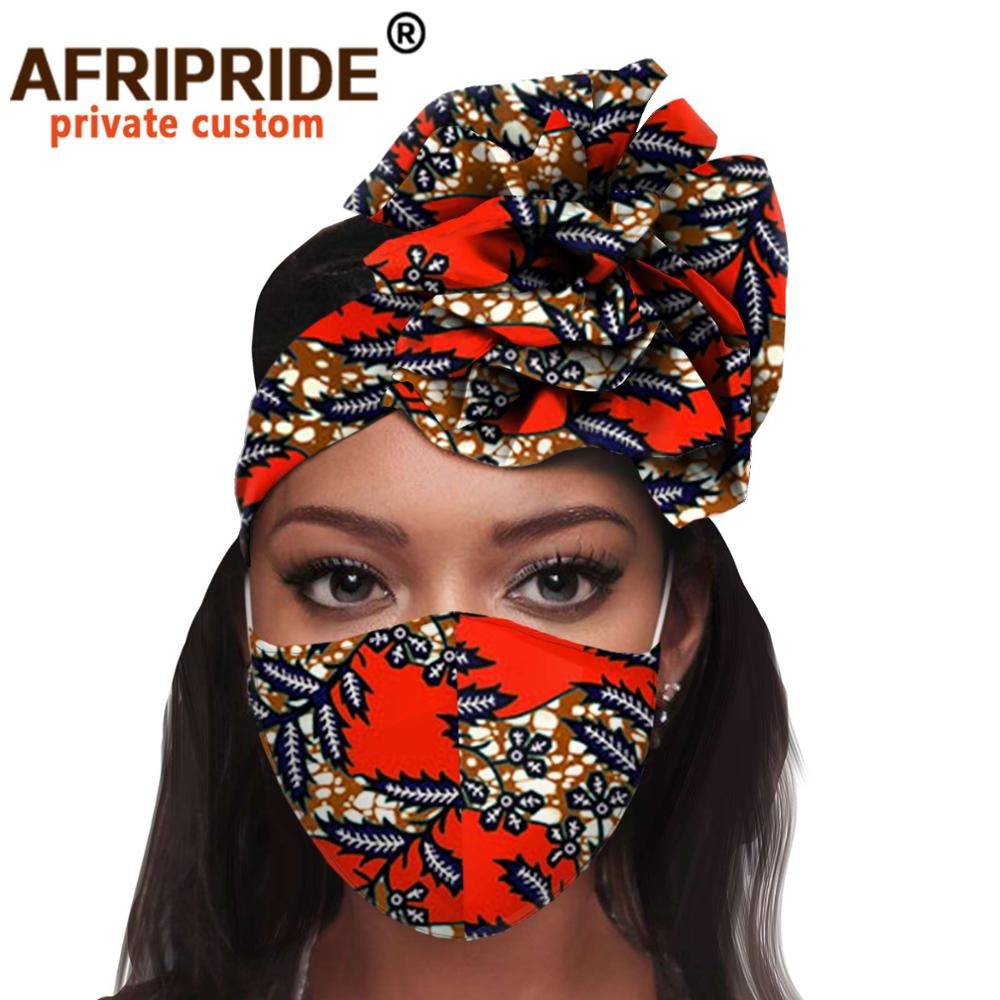 African 2 Piece for Women Headband Headwear Floral Turban Head Scarf Ladies Head Wrap Hair Accessories Match Print Mask A20H015