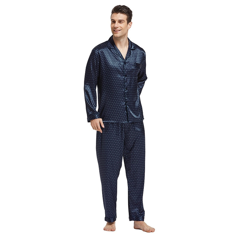 Tony&Candice Men's Stain Silk Pajama Set Men Pajamas Silk Sleepwear Men Sexy Modern Style Soft Cozy Satin Nightgown Men Summer