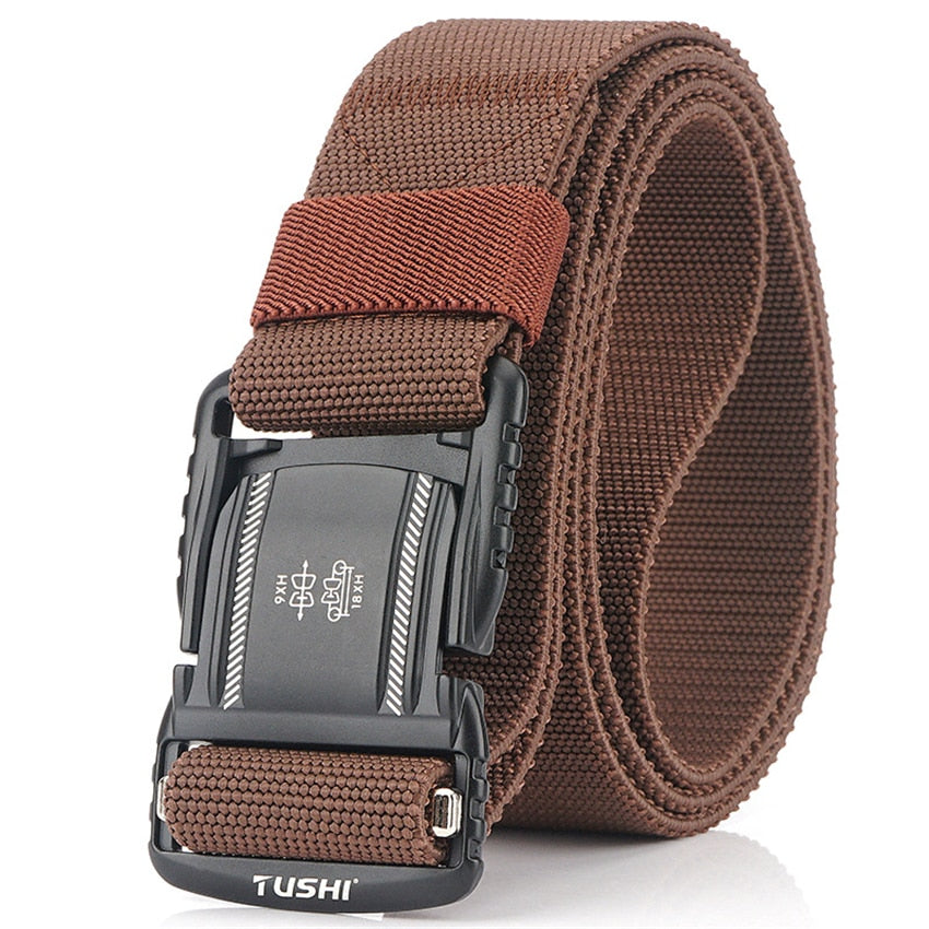 Elastic Men Belt Alloy Magnetic Buckle Outdoor Working Tactical Belt For Jeans Pants Casual Stretch Overalls Male Waist Belt New