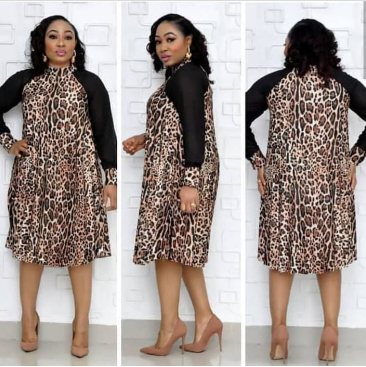 2019 Leopard African Dresses For Women African Clothes Africa Dress Dashiki Ladies Clothing Ankara Africa Dress