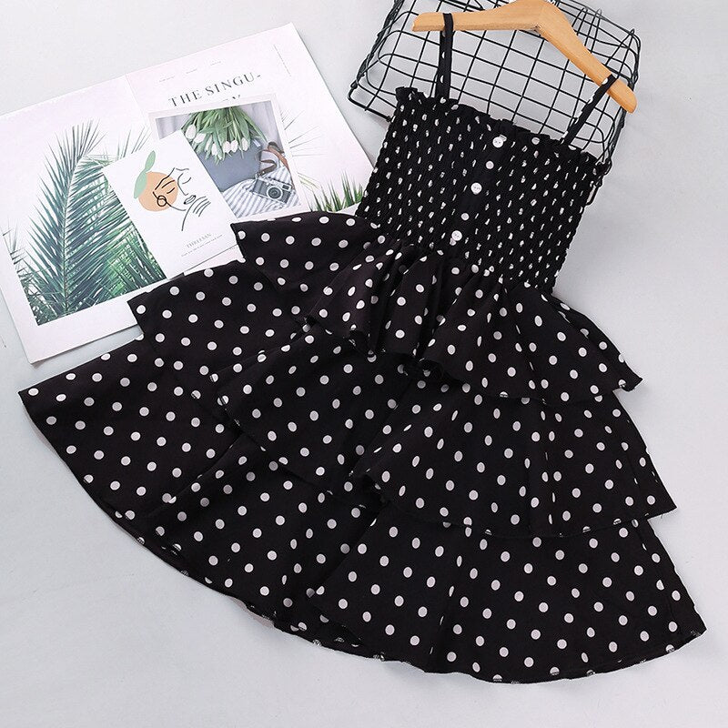 Girls Dresses 2021 Summer Polka Dots Princess Dress Elegant Female Kids Cake Dress Teens Girls 3-10 Years Children Clothes Party