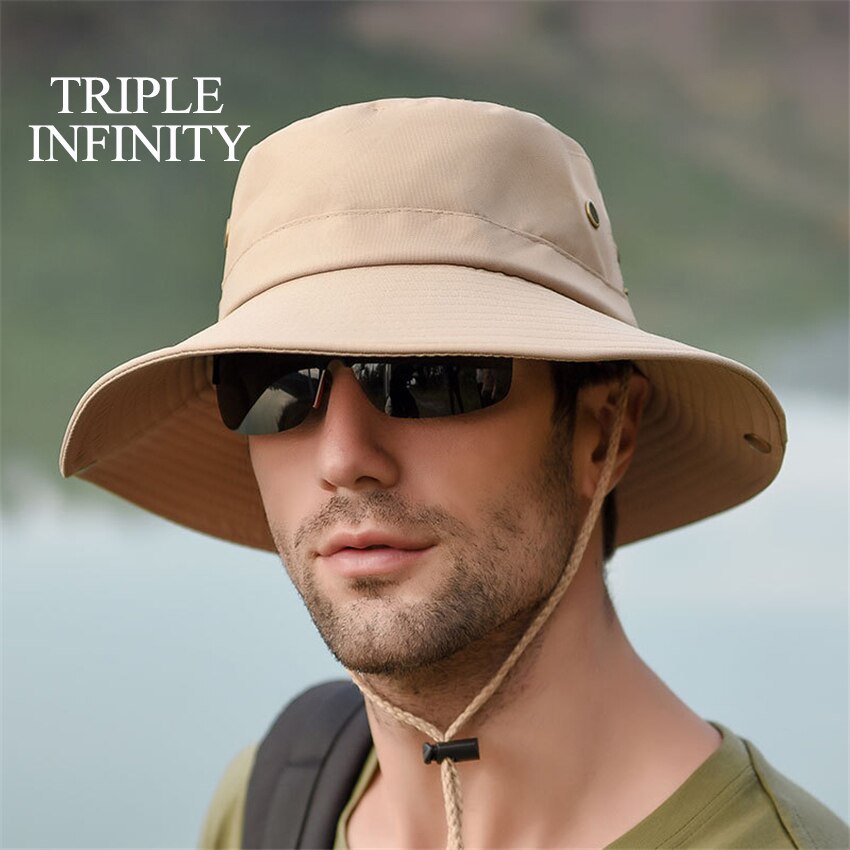 Outdoor Summer Men's Sun Hat Wide Brim Breathable Mountaineering Hiking Bucket Hat Anti-UV Sun Protection Sunshade Fishing Hat
