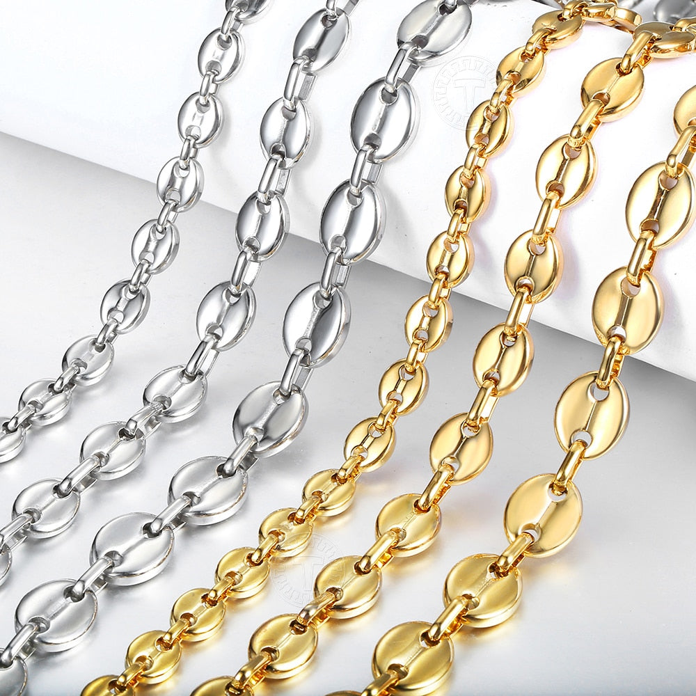 Stainless Steel Marina Coffee Beans Link Chain Necklace for Men Women 7/9/11mm Gold Silver Color Necklace Jewelry Gifts LKNM176