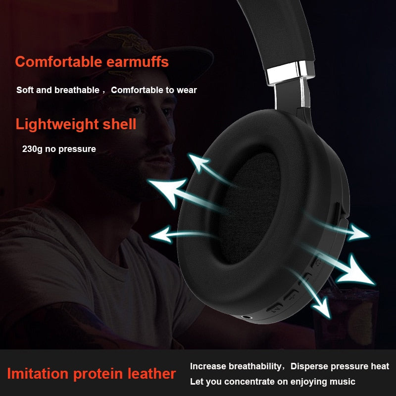 Wireless Bluetooth Headphones with Microphone Gaming Headset Bluetooth 5.0 3D Stereo Foldable LED Light TF Card For Mobile Phone