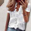 3XL Summer Short Sleeve Printed Blouse Shirt Women Sexy Ruffle V-Neck Shirts Pullover Elegant Office Lady Blusa Tops Streetwear - Surprise store