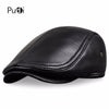 HL041 Men's Leather Baseball Cap Brand New Style Sheep Leather Beret Newsboy Belt Hunting Gatsby Black Caps Hats