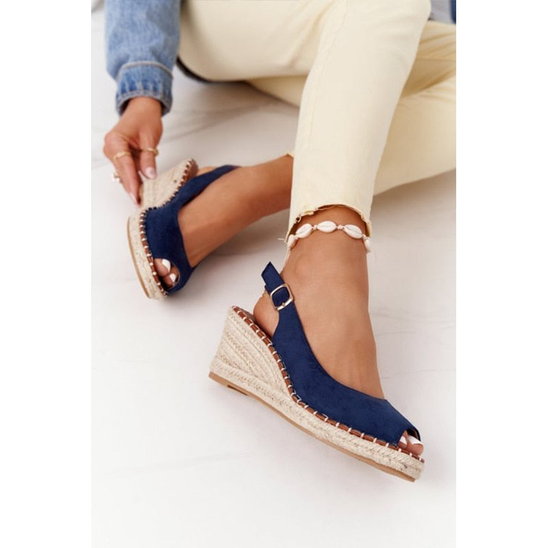 2021 Heels Sandals Peep Top Summer Shoes Women PU Leather Peep Toe Buckle Platform Wedge Sandals For Ladies Casual Shoes Female