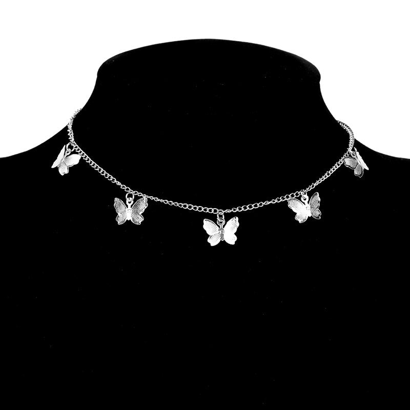 Trendy Choker Necklace Lovely Golden Silver Plated Butterfly Necklace Short Women Bohemian Holiday Romantic Gift Jewelry
