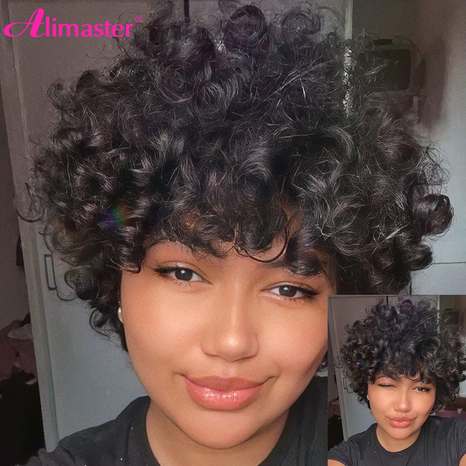 Pixie Cut Wig Human Hair Short Curly Human Hair Wigs Cheap Human Hair Wig Non Lace Wig Full Machine Made Perruque Cheveux Humain