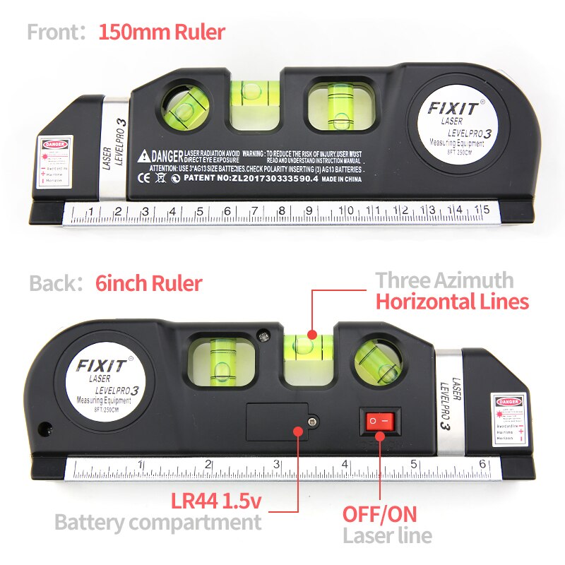 Multi-function Spirit Level Laser Horizon Hairline Vertical Marking Tape Measure Bubble Level Measurement Tool Metric Inch Ruler
