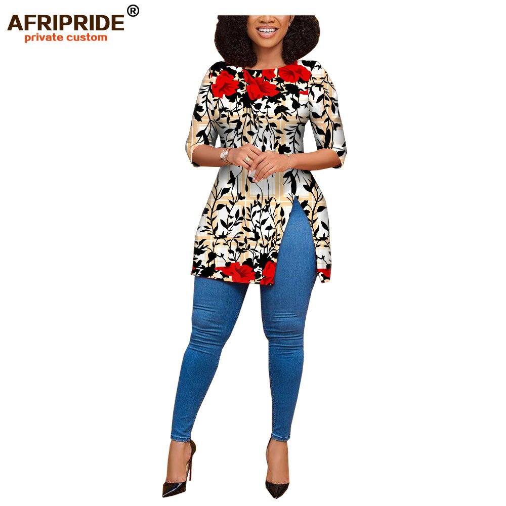 African print women casual shirt AFRIPRIDE tailor made half sleeves side slit long blouse for women 100% cotton A1922005 - Surprise store