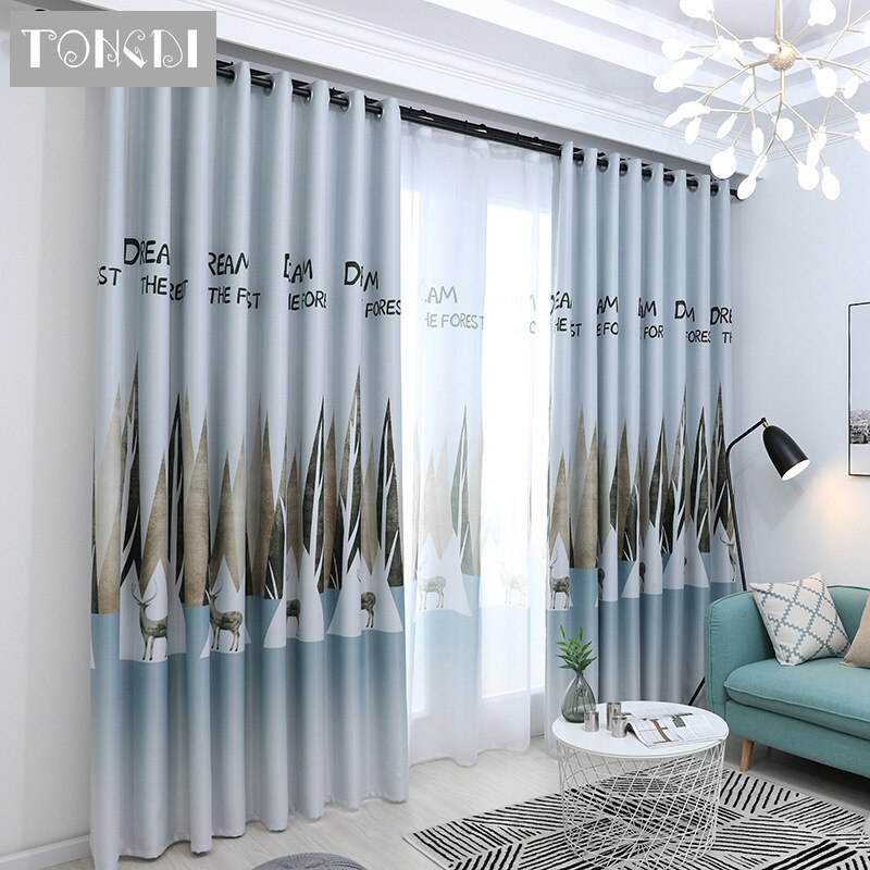 TONGDI Blackout Curtain Modern Nordic Elk Forest Elegant Printing Luxury Decoration For Home Parlour Room Bedroom Living Room
