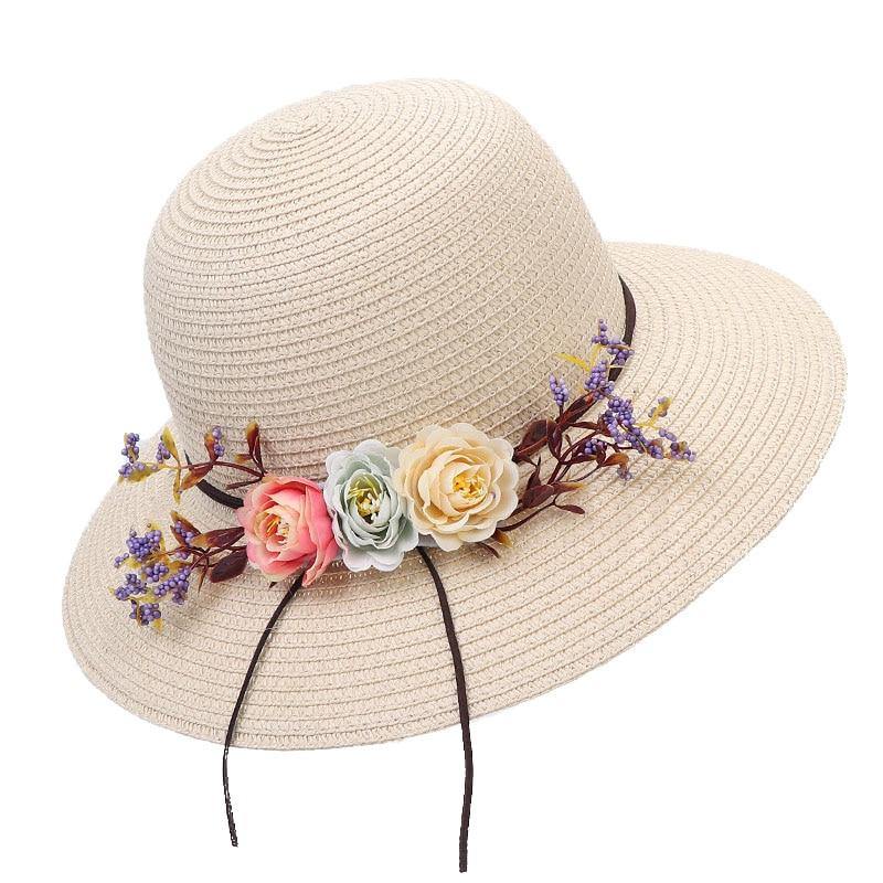 2021 New Summer Female Sun Hat Flower Ribbon Panama Beach Hats For Women Chapeu Feminino Sombrero Floppy Straw Hat - Surprise store