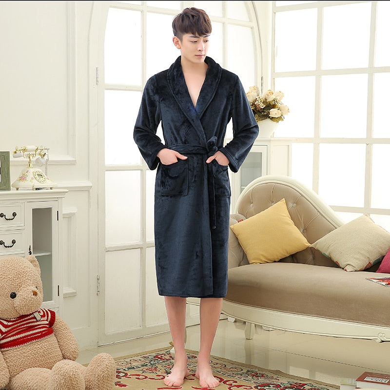 New Arrival Lovers Luxury Silk Flannel Winter Long Bathrobe Mens Kimono Bath Robe Men Women Night Dressing Gown Male Bathrobes