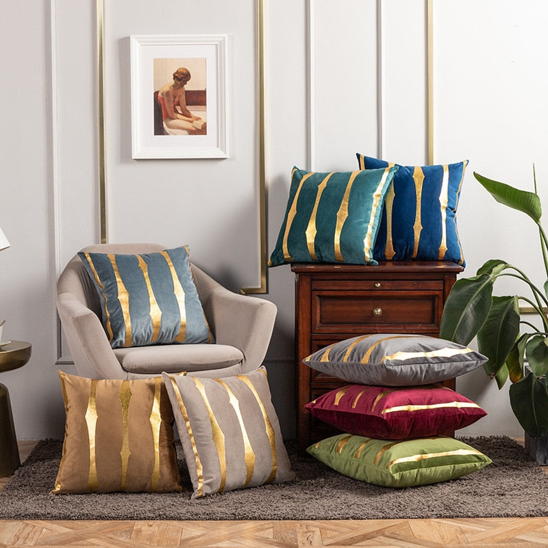 2021 Fashion Striped Pillowcase Festival Home Bronzing Sofa Cushion Cover 45x45cm Car Soft Fabric Lumbar Pillow Cases Decorative
