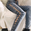 Boyfriend Skinny Jeans For Women Sexy Lace Up Hollow Out Push Up Jeans High Waist Stretchy Denim Jeans Pants Plus Size
