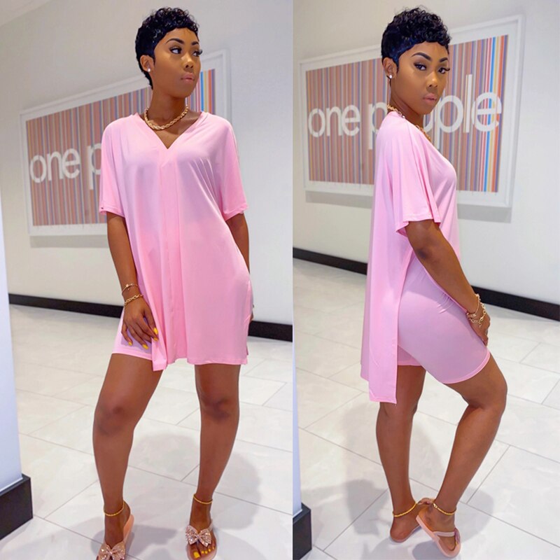 Two Piece Set Women Clothes Casual V Neck T Shirt Top and Shorts Set Streetwear Sexy 2 Piece Outfits for Women Suit Summer Short