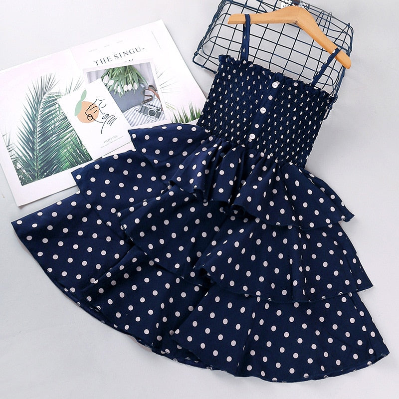Girls Dresses 2021 Summer Polka Dots Princess Dress Elegant Female Kids Cake Dress Teens Girls 3-10 Years Children Clothes Party