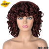 Short Hair Afro Curly Wig With Bangs Loose Synthetic Cosplay Fluffy Shoulder Length Natural Wigs For Black Women Dark Brown 14