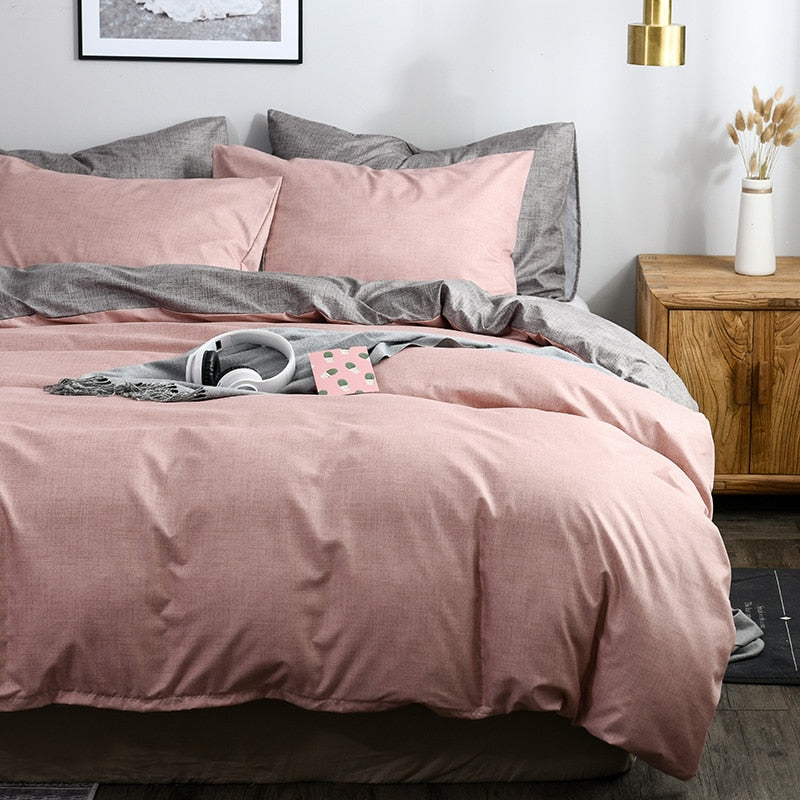2021 New AB side bedding solid simple bedding set Modern duvet cover set king queen full twin bed linen brief bed flat sheet set