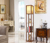 LED Shelf Floor Lamp Wooden Frame Tall Light with Organizer Storage Display Shelves-Modern Standing Lamp for Living Room Bedroom