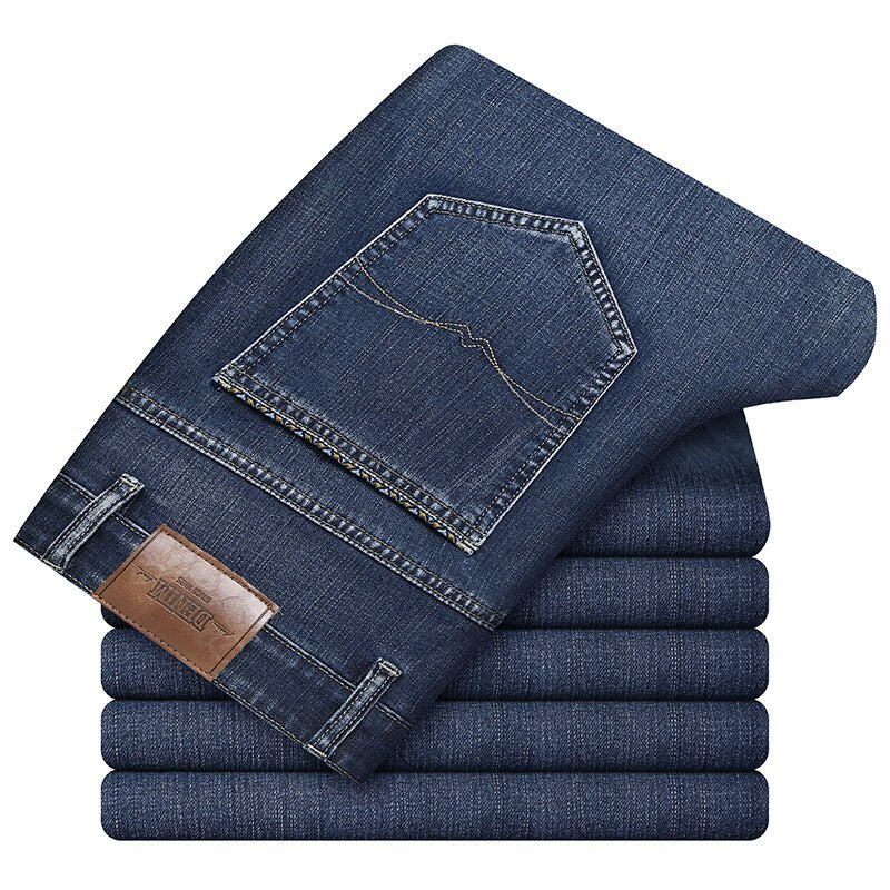 SHAN BAO 2021 autumn winter brand soft Yassel cotton stretch straight denim jeans classic pocket men's business casual trousers
