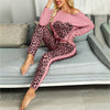 Umeko Ladies Sportswear Long Sleeve One-shoulder Printed Buttons Heart Tops Leopard Print Trousers Autumn Women's Casual Sets