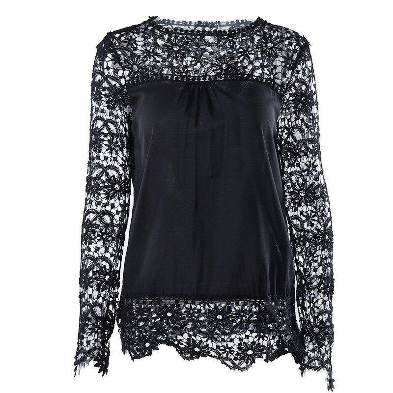 Spring and summer chiffon shirt women's casual long-sleeved hollow flower lace shirt shirt women - Surprise store