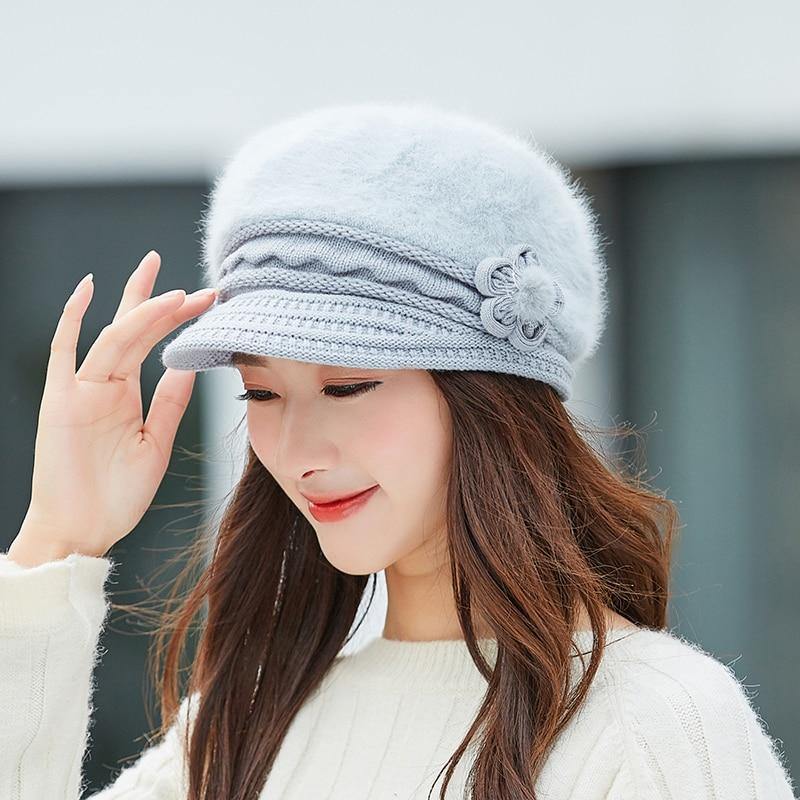 Hot Women Rabbit Fur Knitted Hats Casual Solid Color Autumn girls Winter Hat Female Bonnet Caps Boina Feminino - Surprise store
