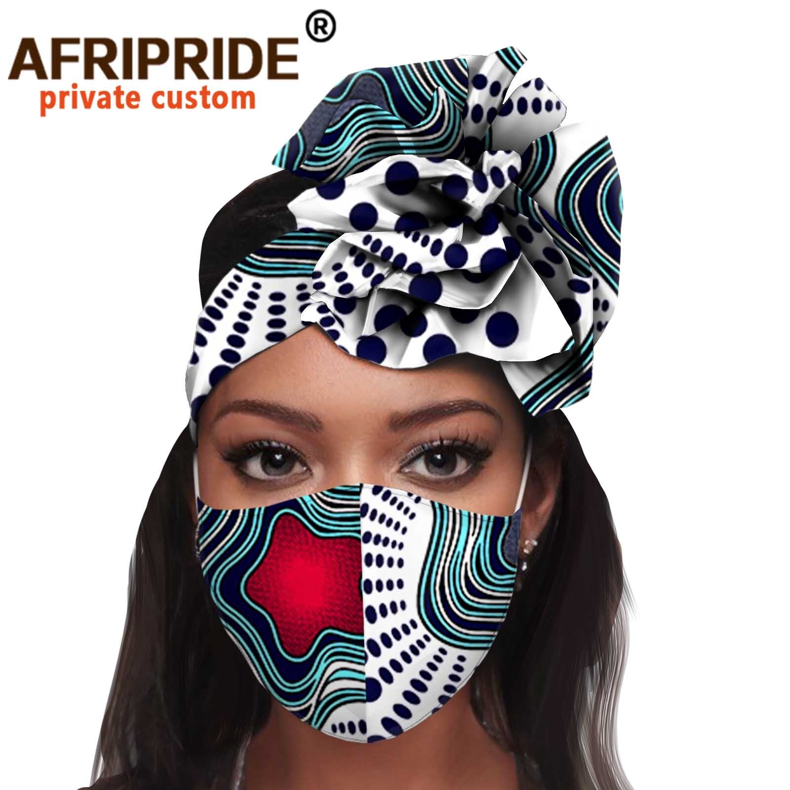 African 2 Piece for Women Headband Headwear Floral Turban Head Scarf Ladies Head Wrap Hair Accessories Match Print Mask A20H015