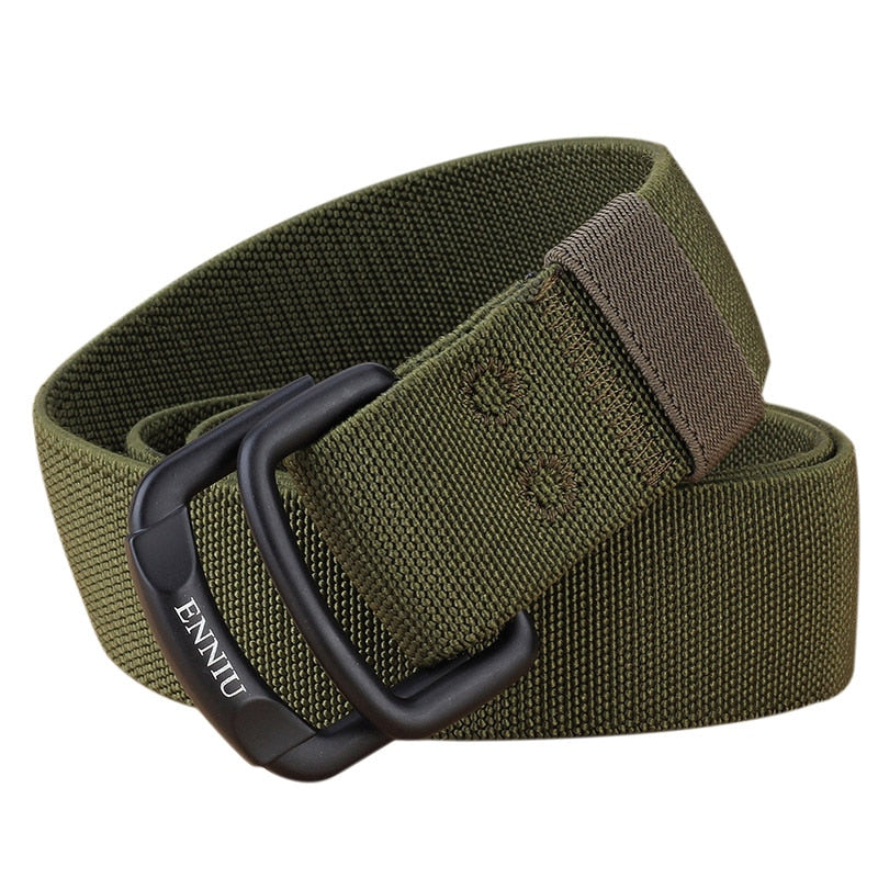 Military Equipment Belt Men Elastic Nylon Tactical Belts For Jeans Pants Solid Strap Canvas Double Ring Metal Buckle Waist Belt