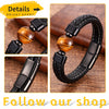 Trendy Genuine Leather Bracelets Men Stainless Steel Clasp Charm Bracelet For Male 6 Style Natural Tiger Eye Lava Stone Jewelry