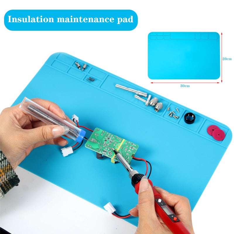 Soldering iron kit adjustable temperature 220V 80W LCD solder tools ESD Heat Insulation Soldering Working Mat Welding Tool Kits
